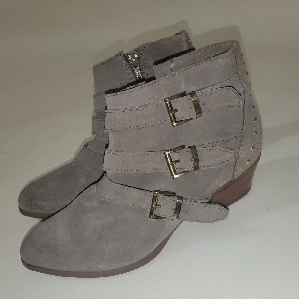 Grey strapped booties